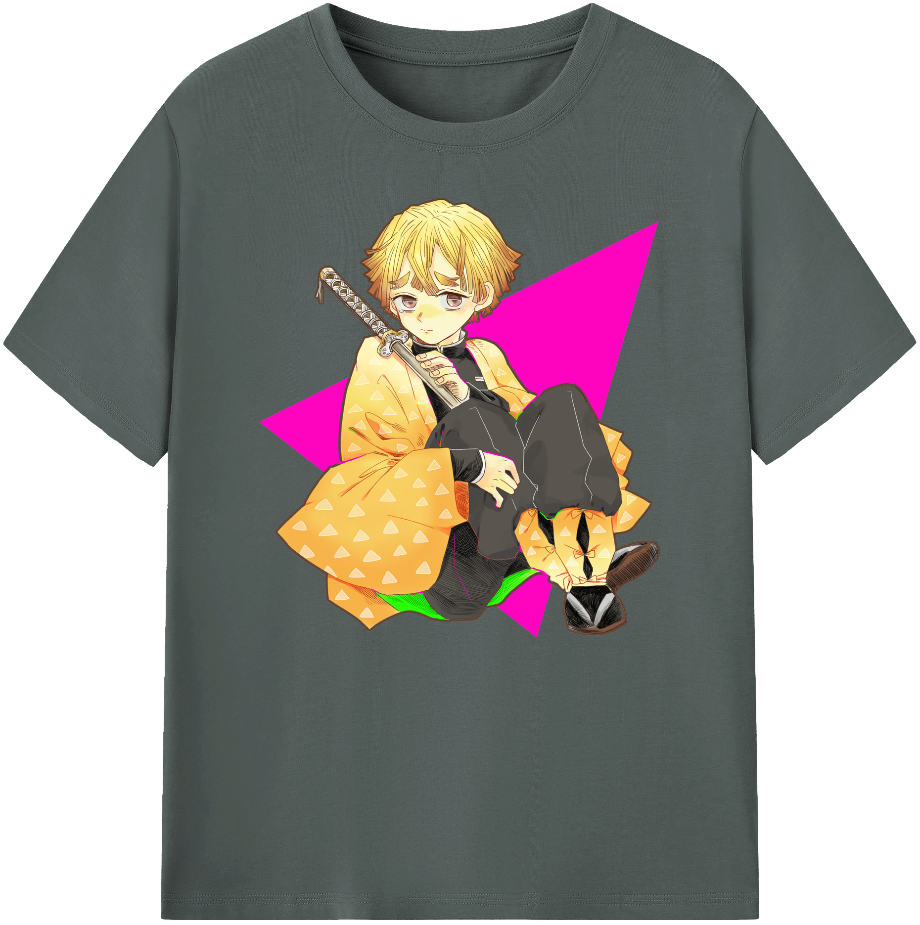 （画像用） 鬼滅の刃（きめつのやいば）我妻 善逸／あがつま ぜんいつ Agatsuma Zenitsu 綿100％ メンズ半袖Tシャツ｜肌触りやわらか＆通気性